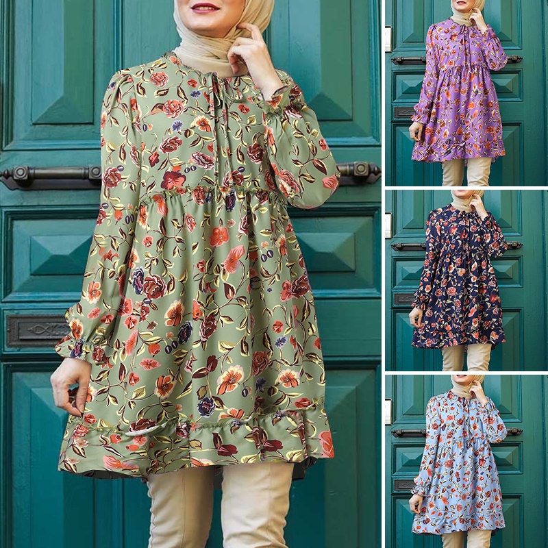 Áo Zanzea tay dài in hoa thanh lịch cho nữ