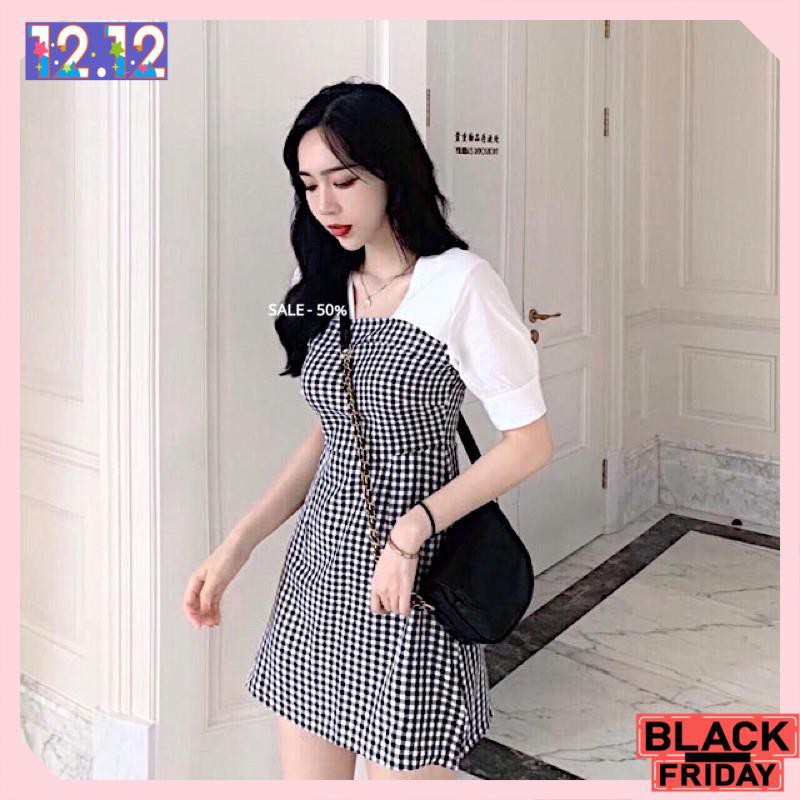 [HÀNG CAO CẤP] Đầm nữ Caro tay phồng | BigBuy360 - bigbuy360.vn