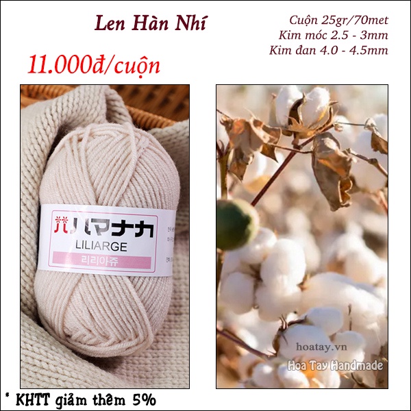 Len Hàn Nhí , len cotton đan móc đồ cho trẻ em siêu tiết kiệm