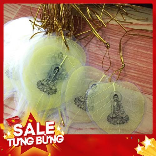 [Ảnh thật 100%] Lá bồ đề dát vàng in hình phật