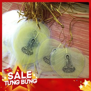 [Ảnh thật 100%] Lá bồ đề dát vàng in hình phật