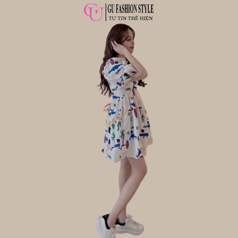 Đầm Babydoll Nữ Midi Cổ Vuông Họa Tiết Có Thể Mặc Trễ Vai Chất Liệu Vải Thô Lụa Mịn Mềm Mã GU047 - GU FASHION STYLE