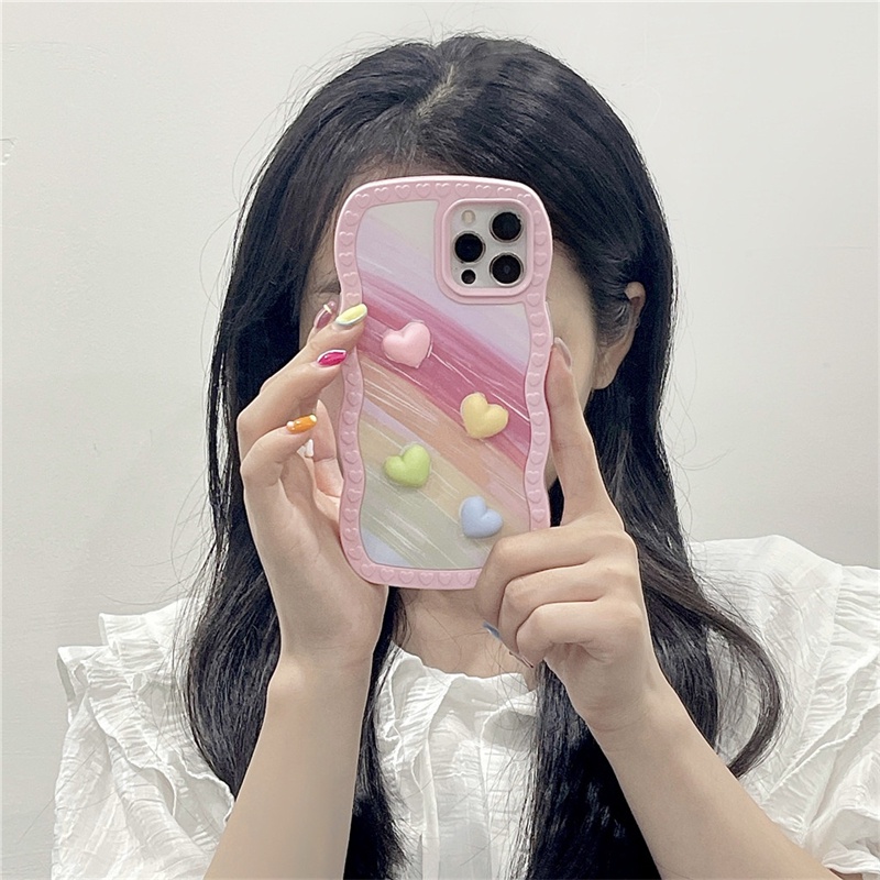 Ốp Điện Thoại TPU Dẻo IMD Viền Lượn Sóng In Hình Trái Tim Cho iphone Case 13 Pro Max 12 Pro Max 11ProMax