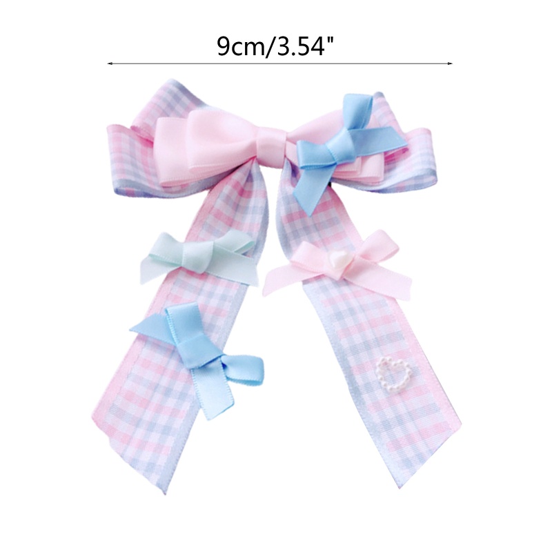 Kẹp Tóc Nơ Dài Họa Tiết Sọc Caro Phong Cách Lolita Dành Cho Nữ