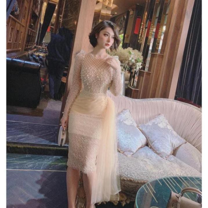 Đầm body dự tiệc ren lưới kết cườm sang trọng rất đẹp - size M/L (có ảnh/video thật) MS139Y
