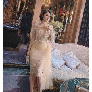 Đầm body dự tiệc ren lưới kết cườm sang trọng rất đẹp - size M/L (có ảnh/video thật) MS139Y