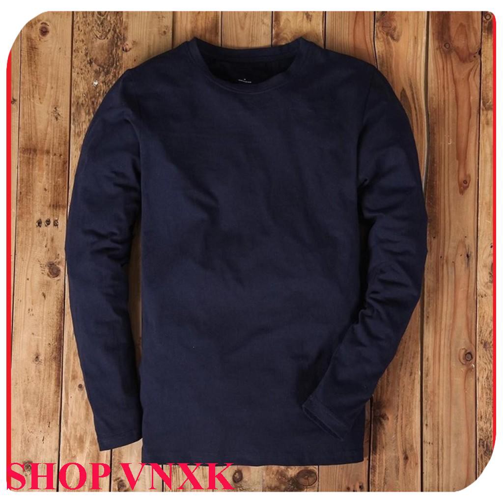 Áo thun dài tay cổ tròn nam màu xanh than HÀNG ĐẸP