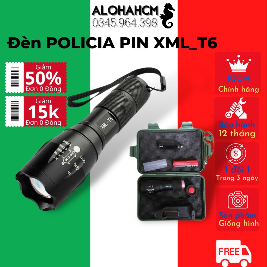 Đèn pin siêu sáng Police XML - T6 - Đèn Pin Dã Ngoại - Chống Nước - Phân Phối Chính Hãng - Bảo Hành Uy Tín