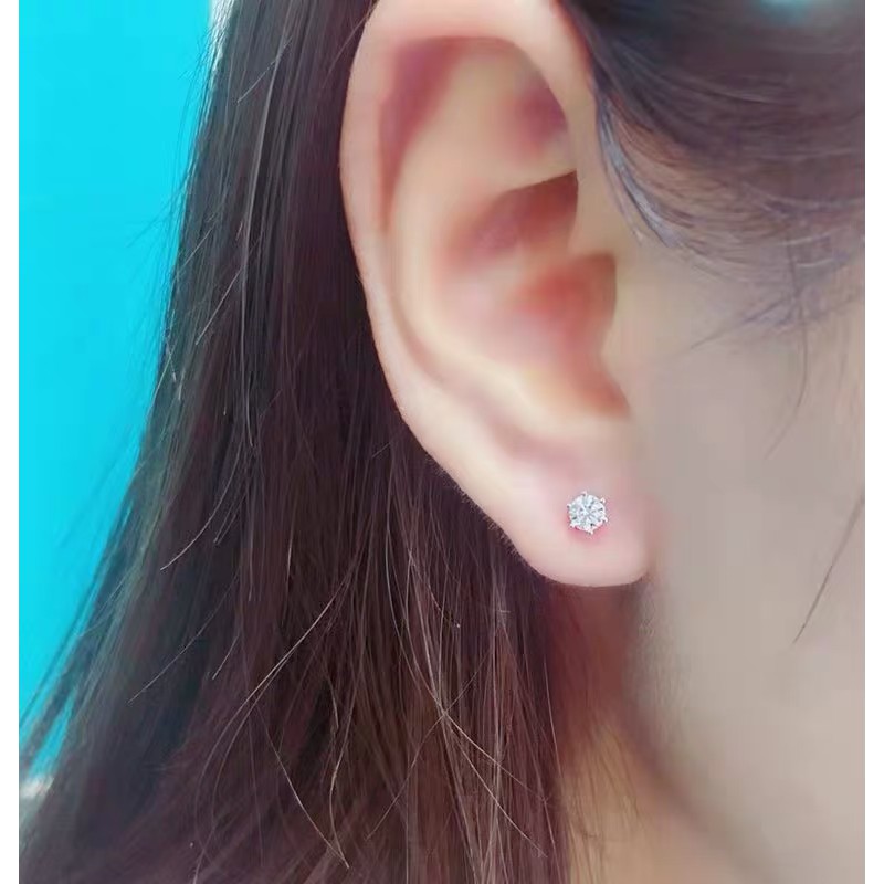 Bông tai bằng thép titan mạ vàng hồng 18k đính kim cương giả mini 6 chấu không gây dị ứng thiết kế đơn giản