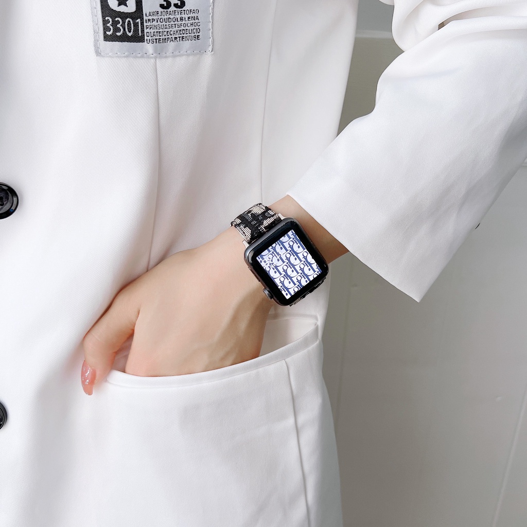 Dây Đeo Vải Họa Tiết DIOR Cho Đồng Hồ Thông Minh apple watch 8 6 SE 3 4 5 7