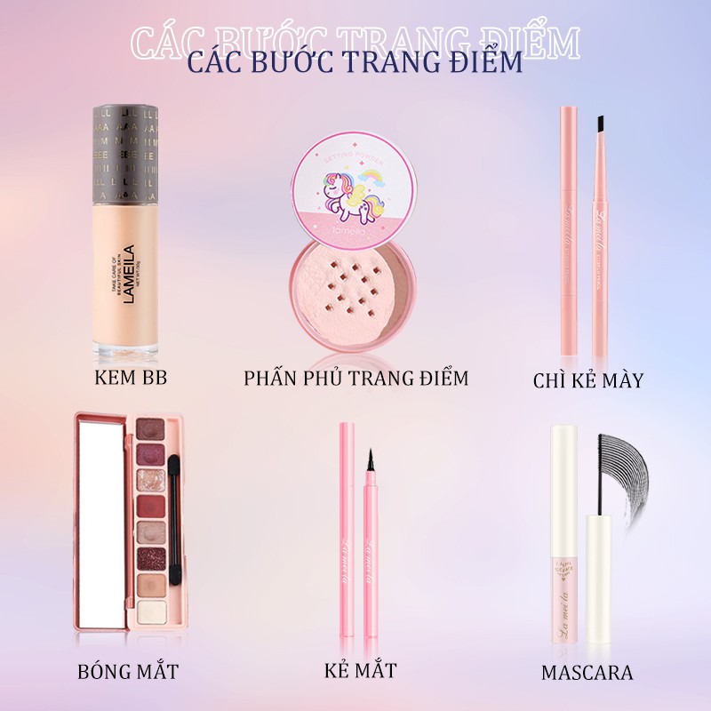 Bộ mỹ phẩm 6 món cơ bản giá tốt - Kem BB+Phấn trang điểm+Bảng phấn mắt 8 màu+Chì kẻ mày đen+Kẻ mắt+Mascara-HGLML-T6 | BigBuy360 - bigbuy360.vn