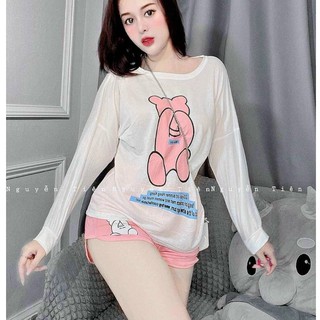 Bộ thun cotton quần đùi tay dài chất siêu mịn từ 45-65kg
