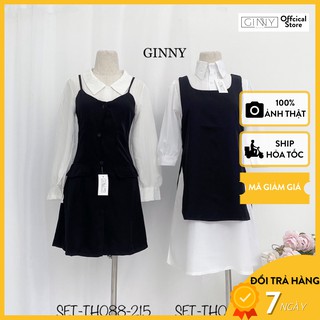 Set Yếm Đen Nút Kèm Áo Sơ Mi TH088 GINNY