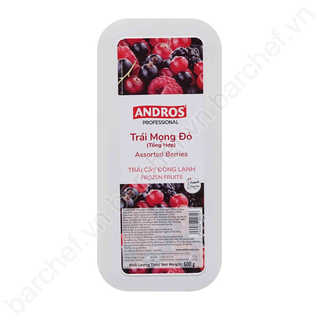 Trái mọng đỏ tổng hợp đông lạnh Andros Frozen Assorted Berries - IQF - hộp