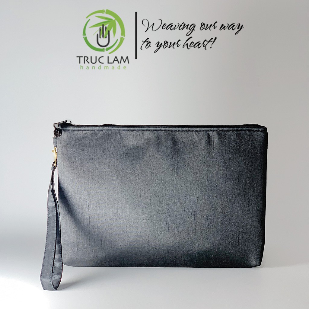 Ví Cầm Tay Đựng Ipad Clutch Vải Tafta Thêu Vòng Tròn Hạt Cườm Thủ Công Cỡ Lớn - Trúc Lâm Handmade