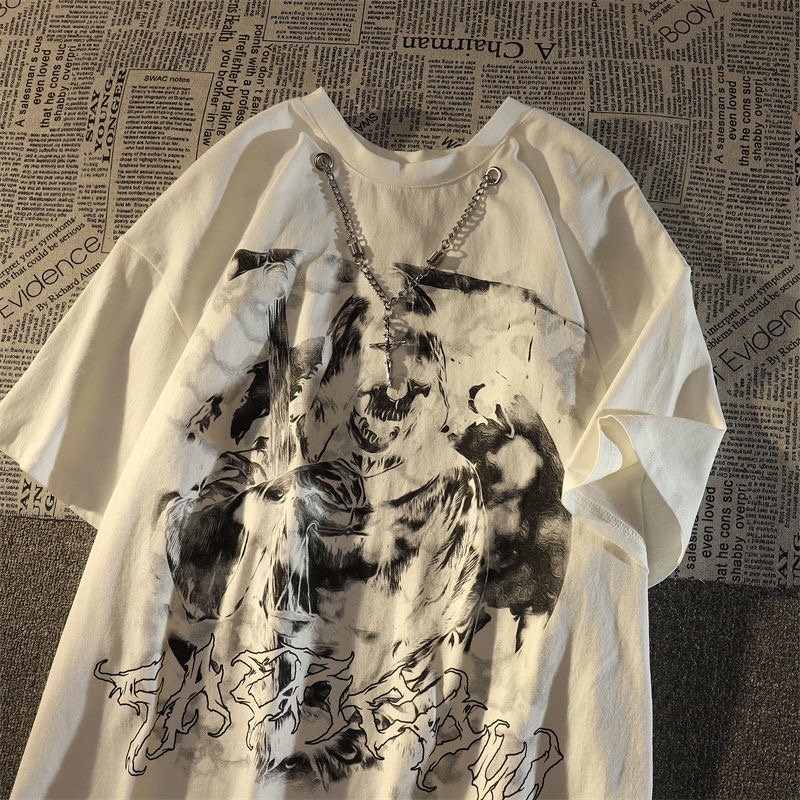 Áo Thun Cotton Tay Ngắn In Hình Đầu Lâu Phong Cách Harajuku Thời Trang Mùa Hè 2023