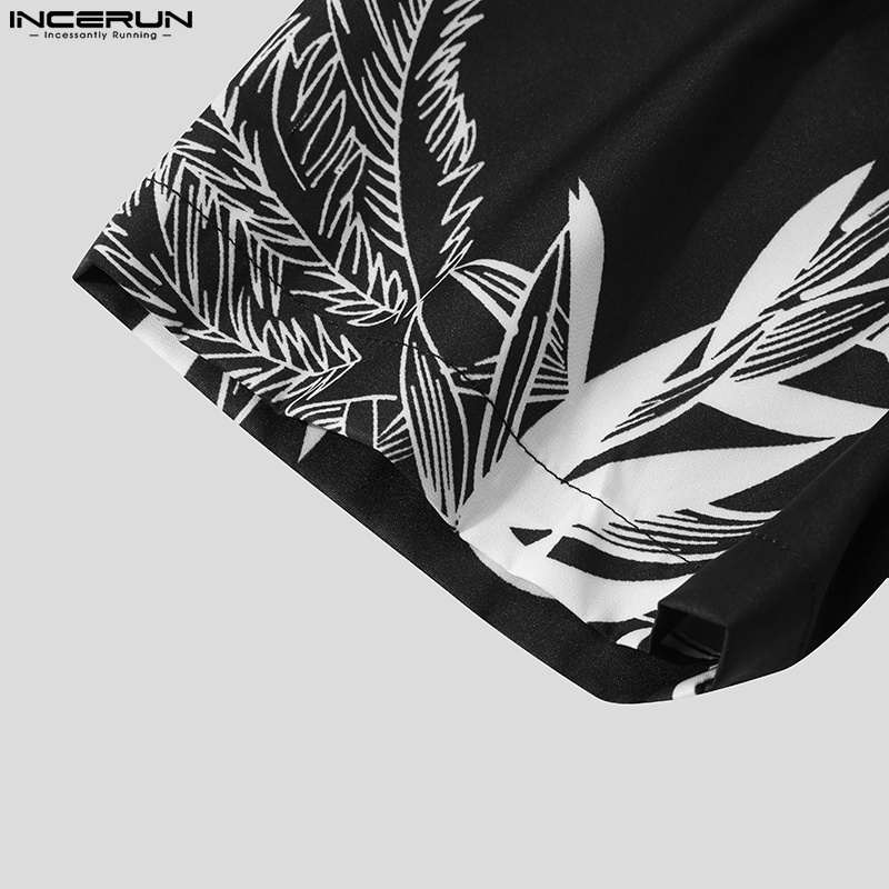 Áo sơ mi INCERUN tay ngắn cổ lật in họa tiết độc đáo thời trang trẻ trung cho nam