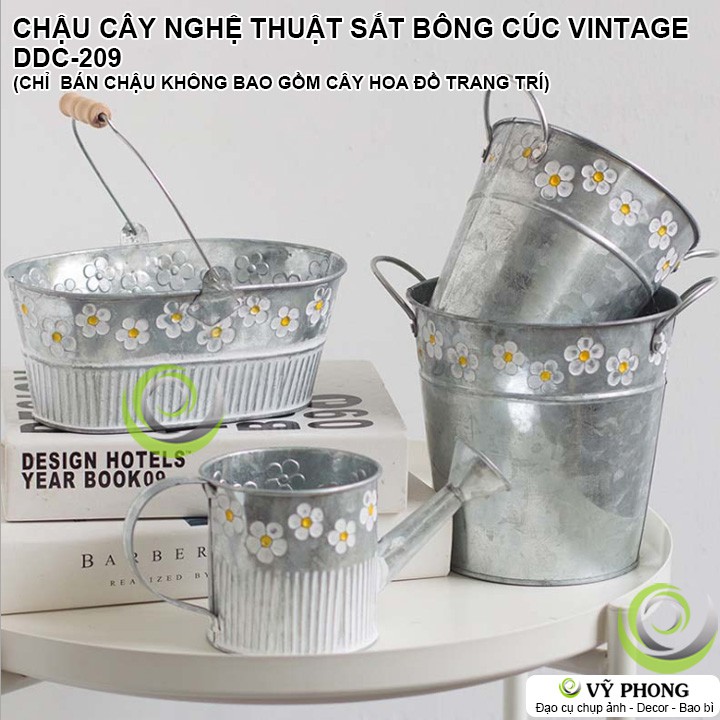 CHẬU CÂY NGHỆ THUẬT SẮT CHẬU HOA SẮT HÌNH BÔNG CÚC VINTAGE TRANG TRÍ CHỤP HÌNH ĐẠO CỤ CHỤP ẢNH SẢN PHẨM INS DDC-209