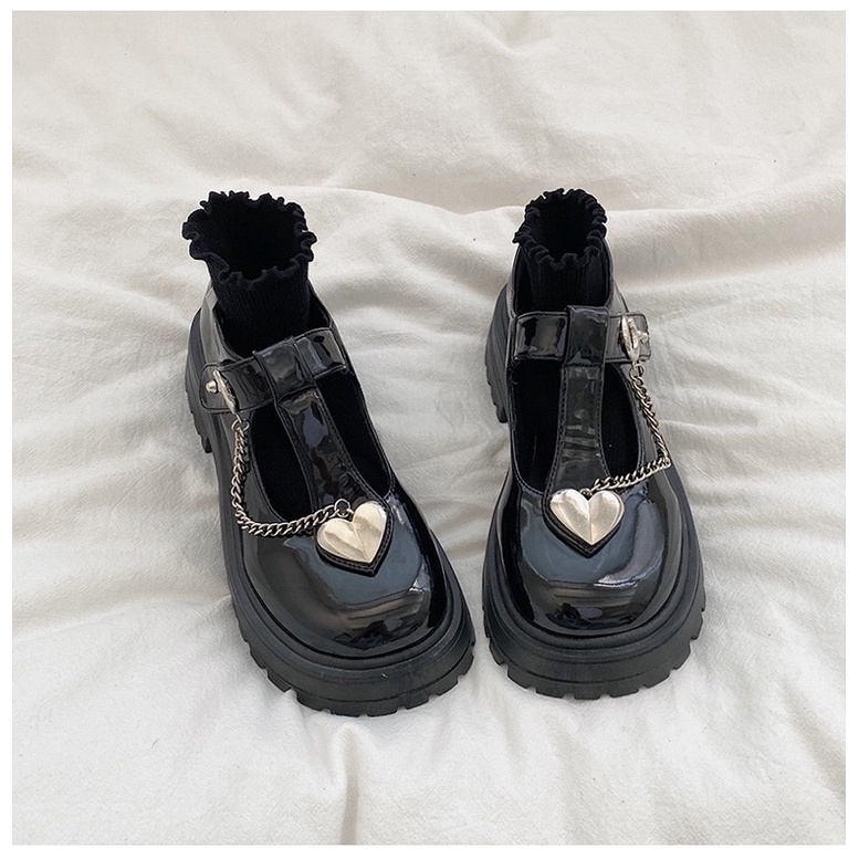 [Sẵn]✨Giày Lolita Oxford quai chữ T đính xích trái tim ( Size 35-39). 2275