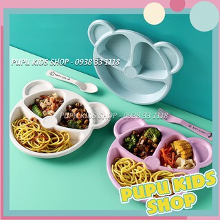 (TẶNG kèm thìa nĩa) Khay ăn dặm lúa mạch cho bé hình gấu