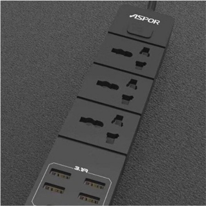 Ổ cắm điện, Ổ Cắm điện thông minh Aspor A501EU Hỗ trợ sạc nhanh 3.1A Với 4 Cổng USB -Tiêu Chuẩn EU Dây dài 2M