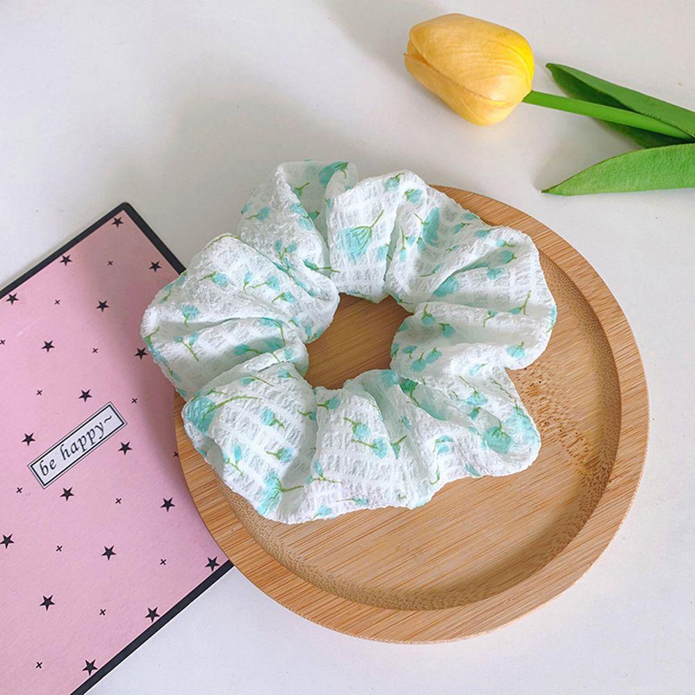 Dây Cột Tóc Vải In Hoa Màu Ngà Xinh Xắn Cho Nữ