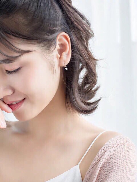 Bông tai bạc ta trái tim,Khuyên tai bạc ngôi sao may mắn bạc s925-Minh Tâm Jewelry