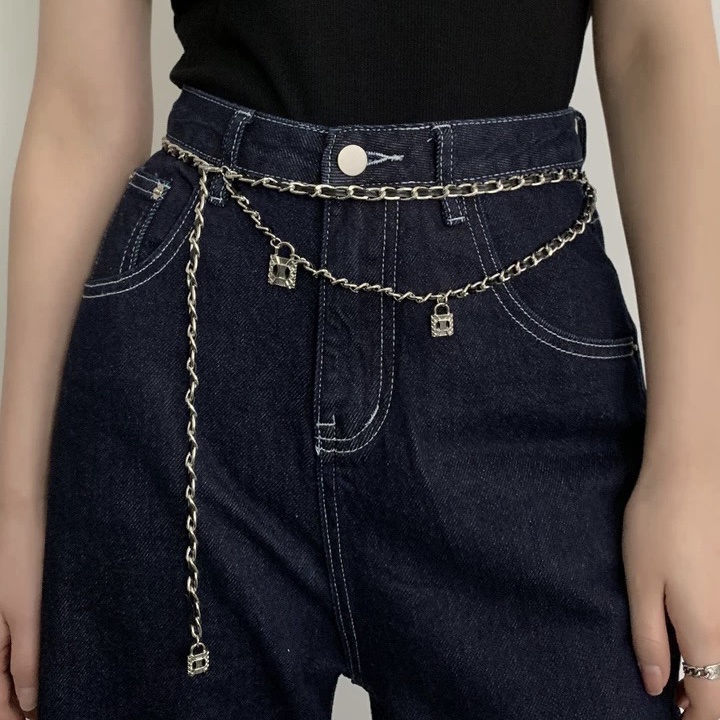 Đai váy xích kim loại đan da phối blazer, đầm thắt eo cá tính DV100 - Thắt Lưng Giá Tốt