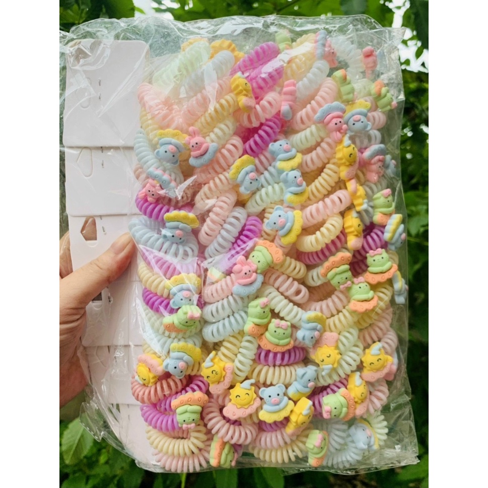 Thun Cột Tóc Lò Xo - Thun Xoắn Lò Xo Đính Charm Siêu Xinh