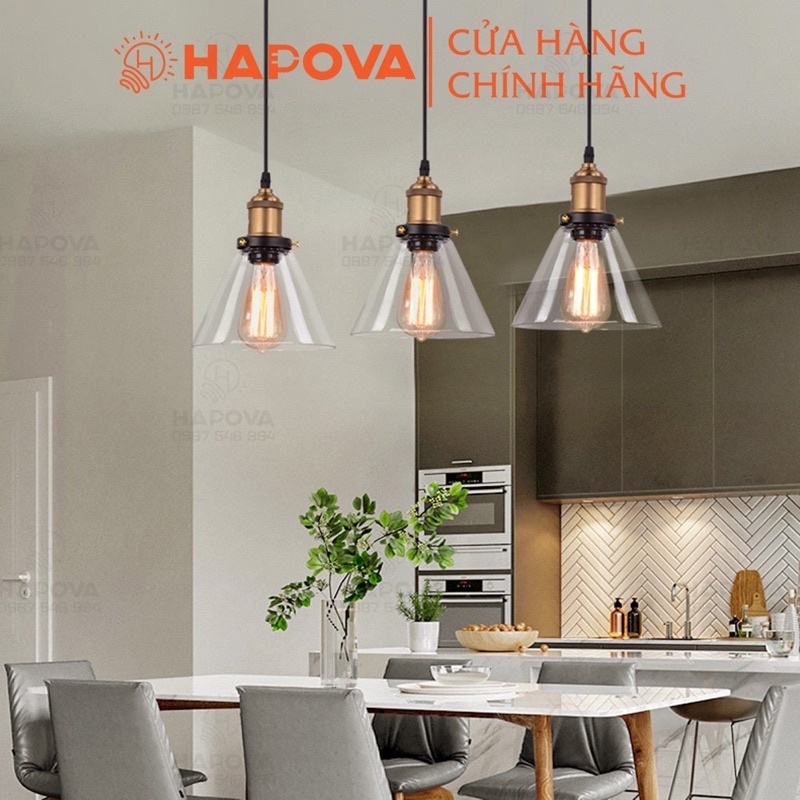 Đèn thả trần thủy tinh trong suốt HAPOVA ALVA 0605 + Tặng kèm bóng led AS Vàng