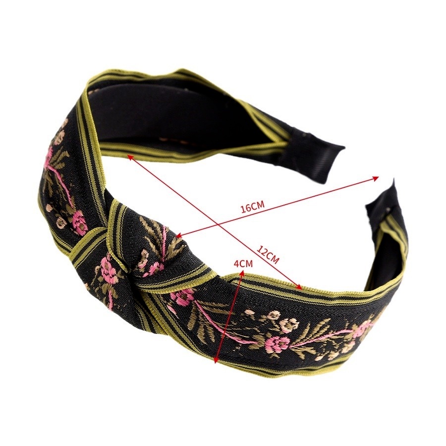 Băng đô cài tóc bản rộng thắt nút thêu họa tiết hoa lá phong cách Hàn Quốc retro thời trang dành cho nữ