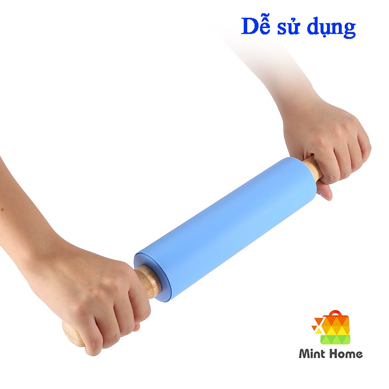 Dụng cụ làm bánh: Cây lăn bột, cán bột silicon cán bằng gỗ chống dính dạng thanh có trục xoay cho nhà bếp