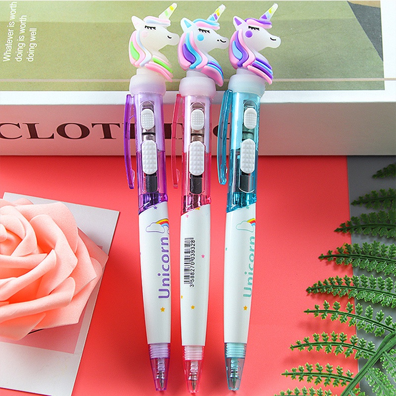 Bút Mực Gel Ngòi 0.5mm Gắn Đèn Led Hình Kỳ Lân Dễ Thương