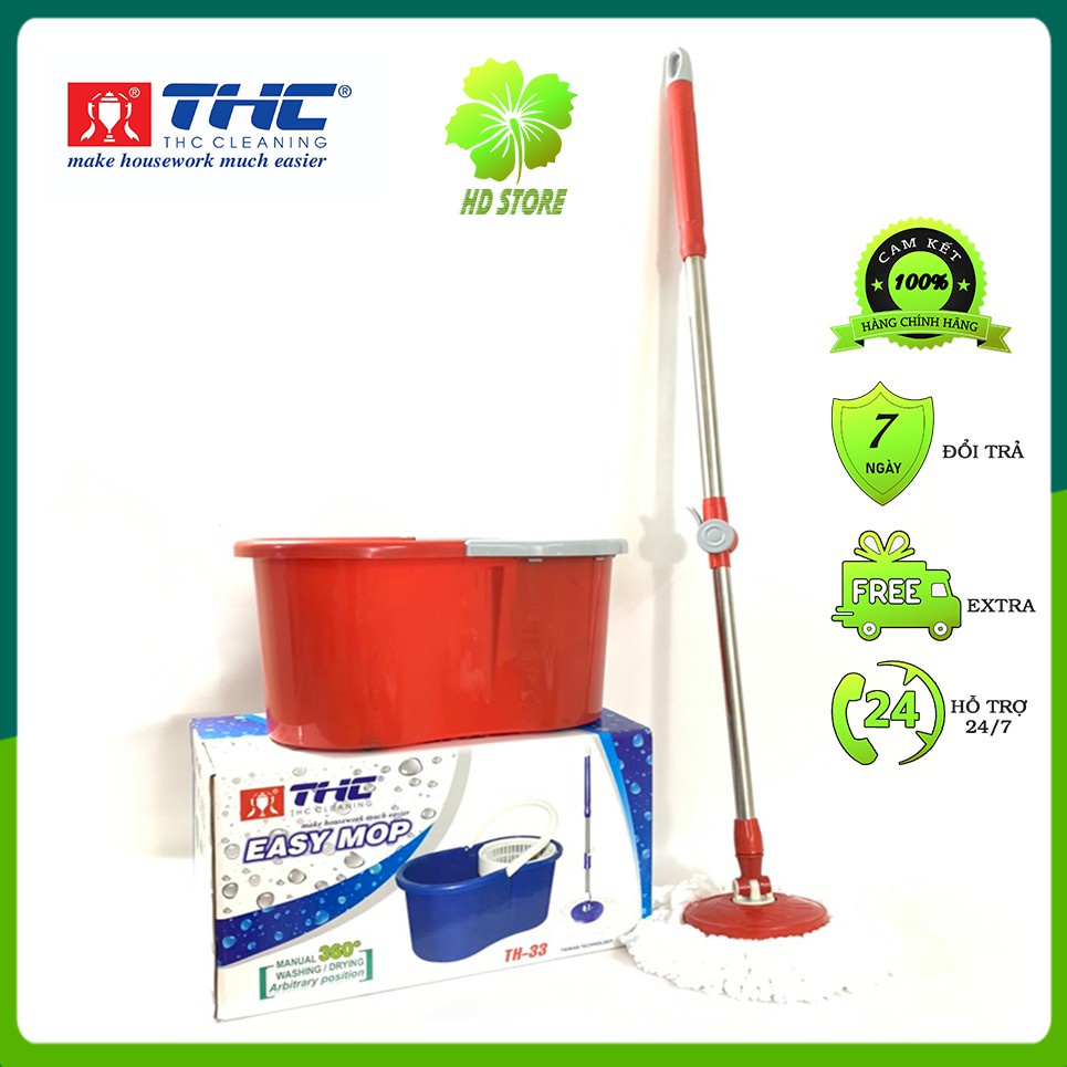 ❀✔Bộ thùng cây lau nhà thông minh 360 độ tự vắt Easy Mop Model TH33 - inox bàn xoay nhựa