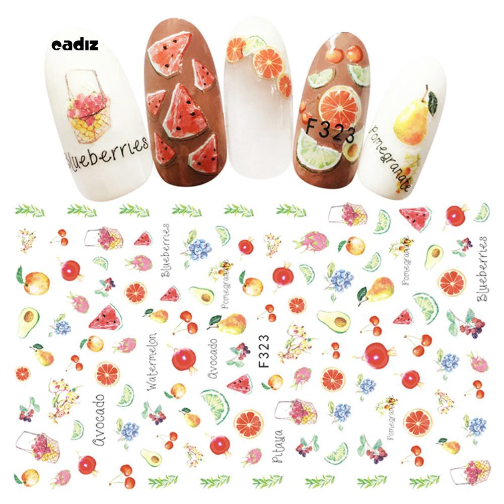 Tấm miếng dán trang trí móng tay nghệ thuật họa tiết hoa lá trái cây xinh xắn thời trang