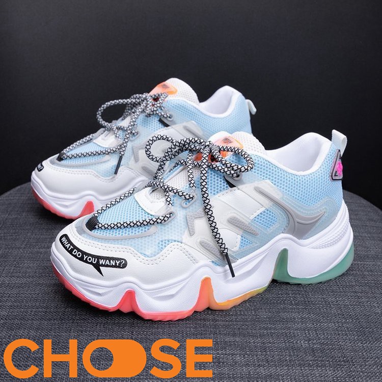 Giày Nữ Sneaker Choose Độn Đế Cầu Vồng Phối Xanh G15K8