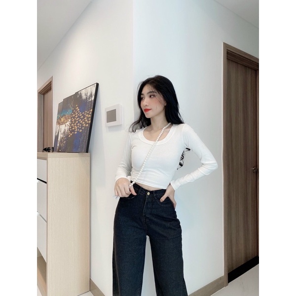 [Giá siêu rẻ] Quần jeans ống rộng lưng cao loang màu xám đen, ảnh thật