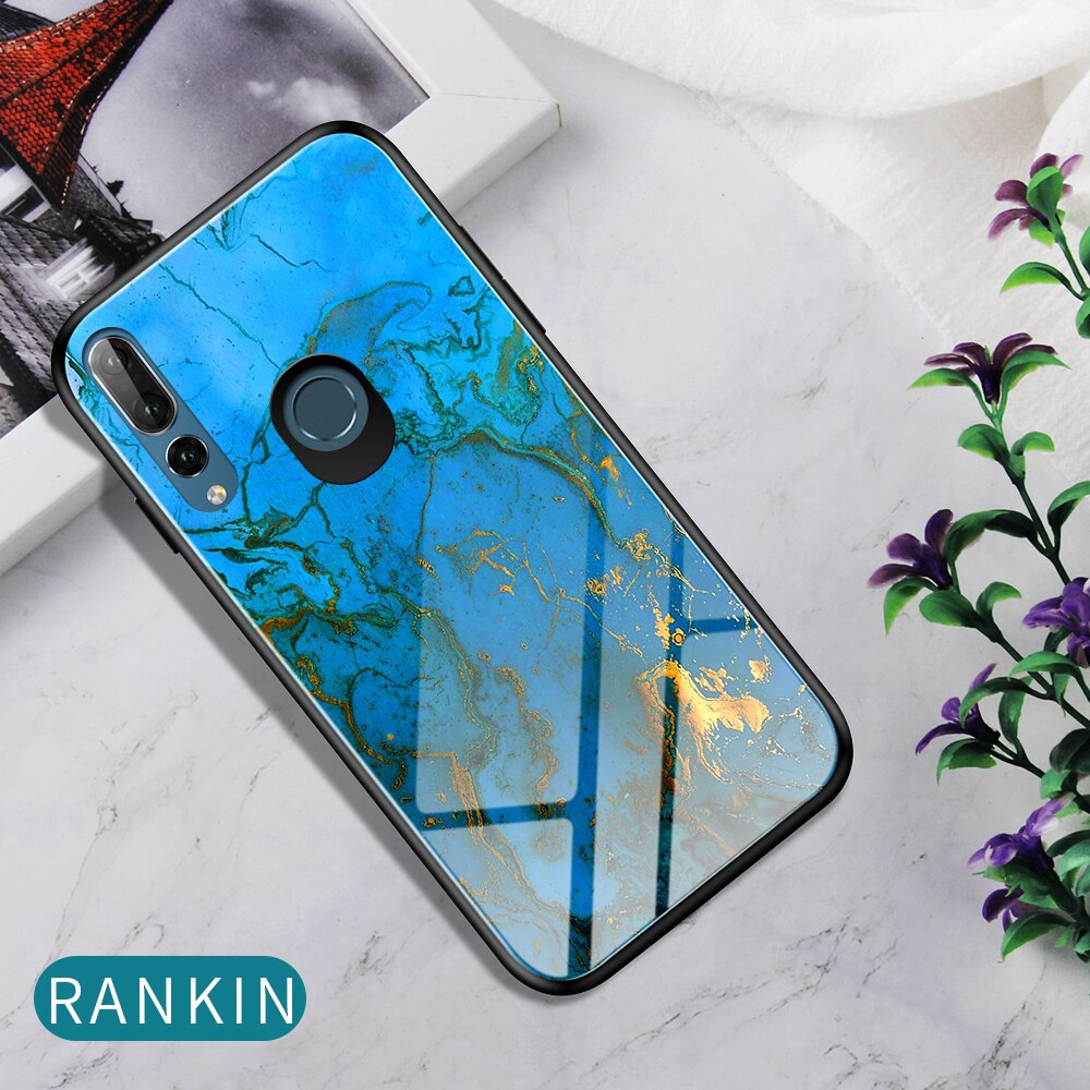 Huawei Honor 9X Premium Global Version Case Cover Marble Tempered Glass Soft TPU Frame Back Case