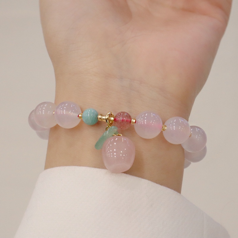 Vòng Tay Mặt Trái Cây Màu Hồng Đính Đá Pha Lê Hồng Dễ Thương 10mm