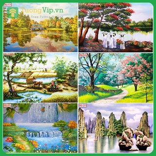 Tranh dán tường - tranh dán tường 3d sơn dầu đồng quê - phong cảnh quê hương 02