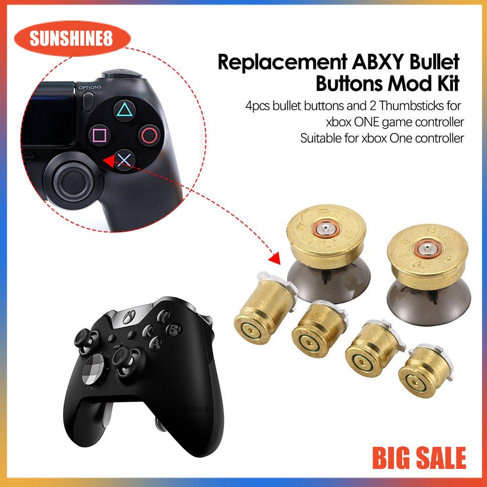 【SUN】4x Brass Bullet Buttons ABXY Mod Kit + 2 Thumbsticks for XBOX One Controller