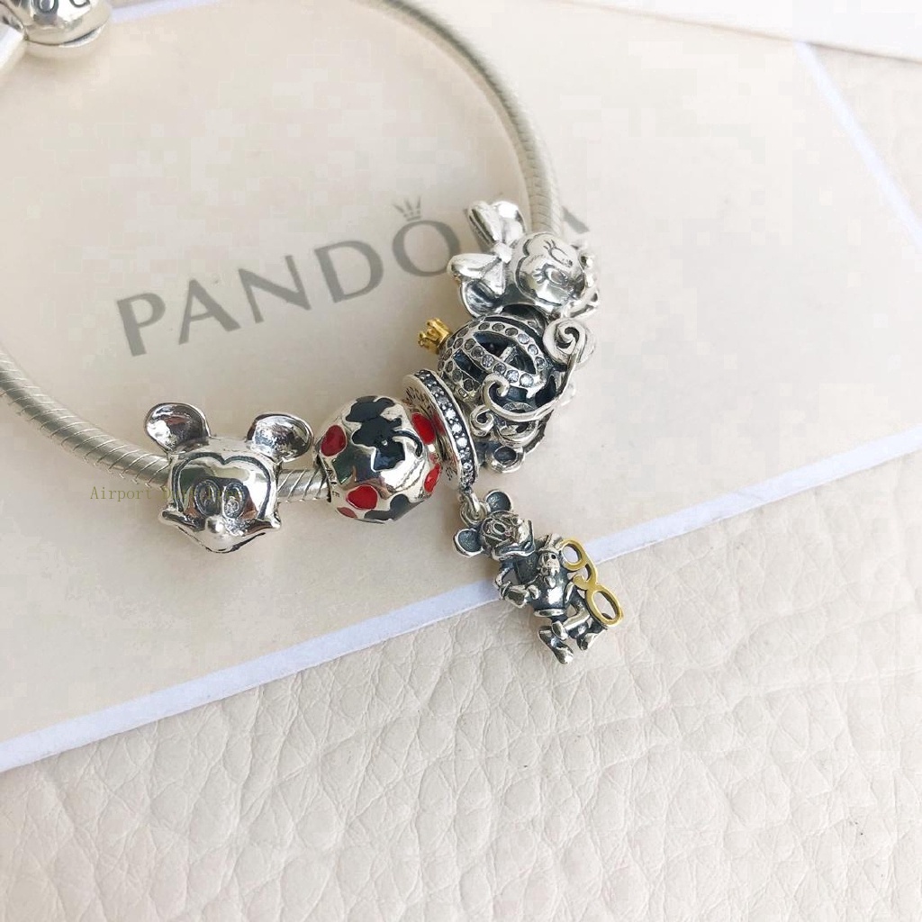 Vòng tay Pandora bằng bạc hình chuột Mickey dễ thương DIY sáng tạo cho nữ