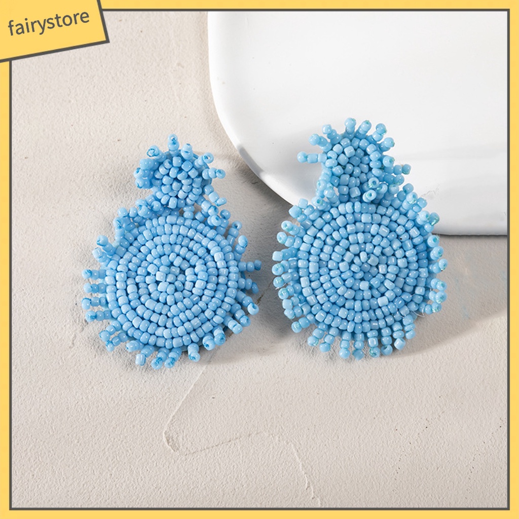 1 Đôi Bông Tai Màu Trơn Đính Hạt Hình Bông Hoa Phong Cách Bohemia Dành Cho Nữ