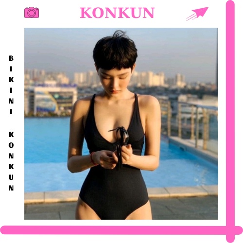 Bikini Đồ bơi nữ đi biển liền mảnh Hiền Hồ màu đen KONKUN MS78