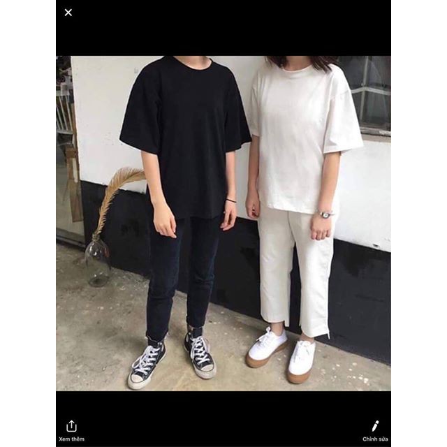 FREESHIP ĐƠN 99K_Áo phông thun trơn đen trắng Unisex nam nữ dáng thụng cổ lỡ Hàn Quốc Korean