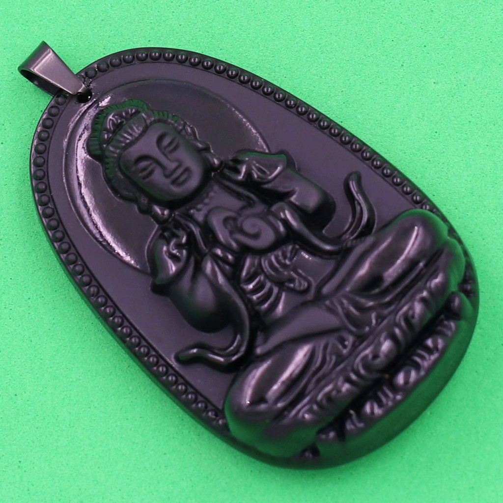 Mặt Phật Đại Nhật Như Lai đá tự nhiên đen 3.6cm - Phật bản mệnh tuổi Mùi, Thân - Mặt size nhỏ - Tặng kèm móc inox