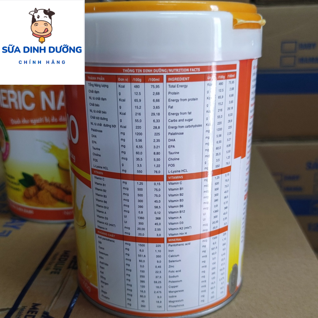 Sữa nghệ Turmeric Nano 900g dành cho người đau dạ dày, Tá tràng, Đại tràng, Đường ruột, Hệ tiêu hóa