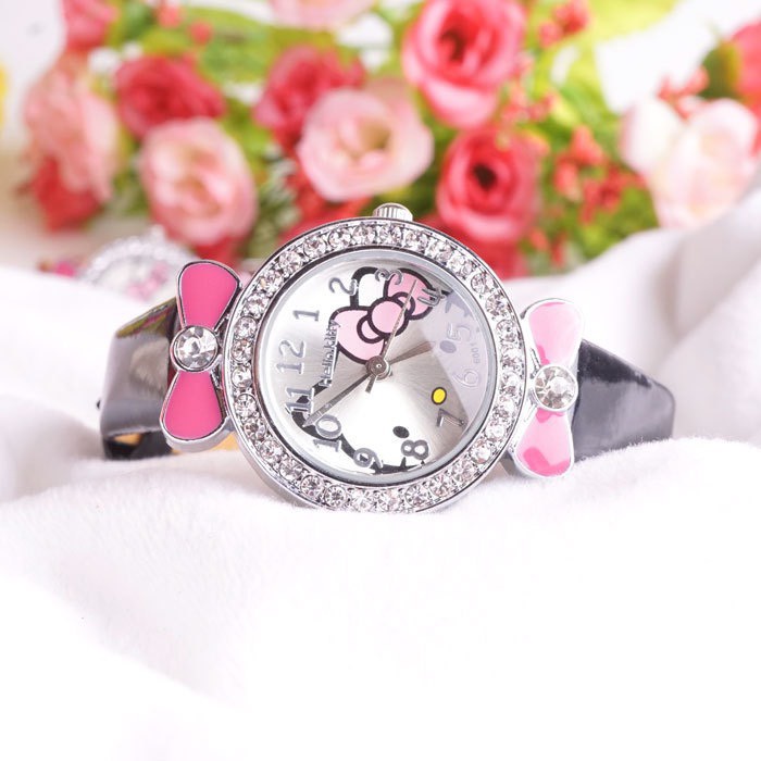 Dh6001 Đồng hồ hello kitty bé gái 6-12Y dây da đính đá cao cấp hàng nhập - giá 120k