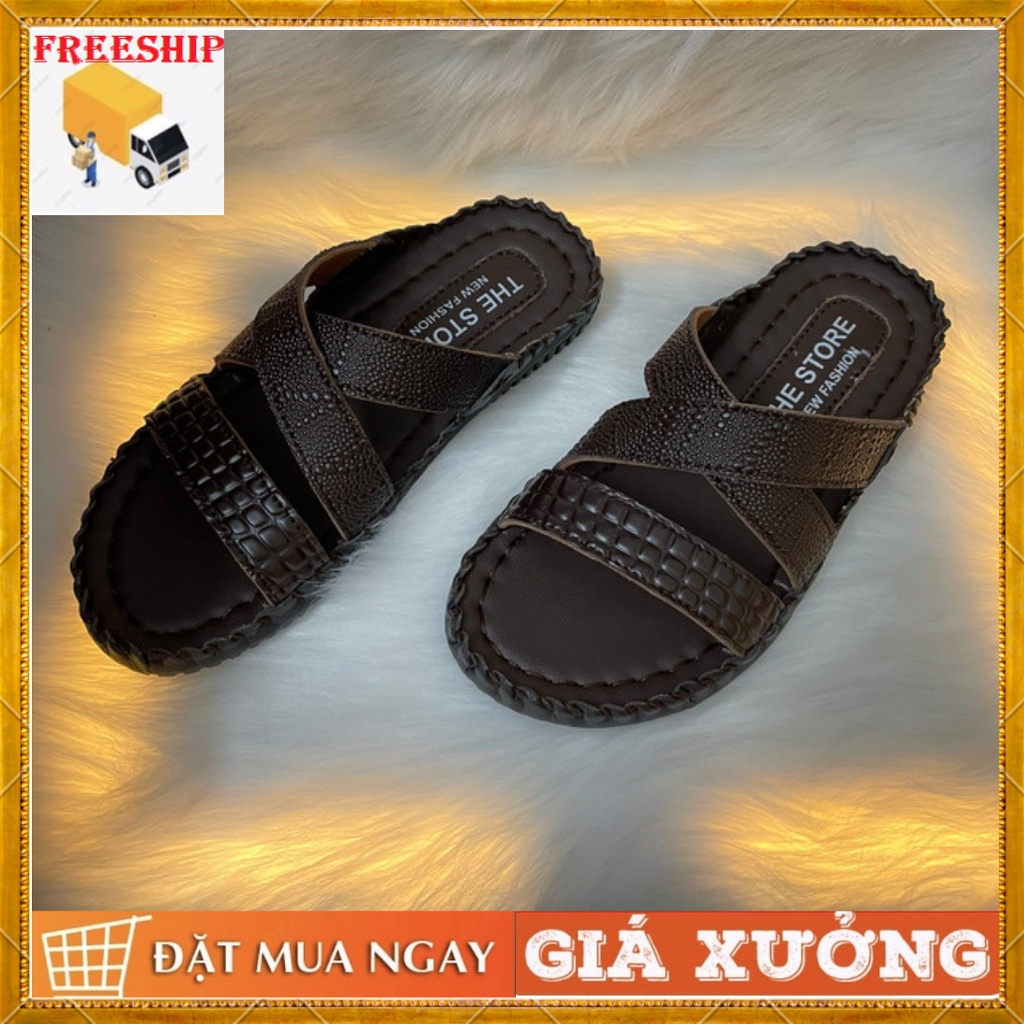 {Sale 50%} Dép da nam cao cấp may viền chỉ nổi vân cá sấu phù hơp mọi lứa tuổi