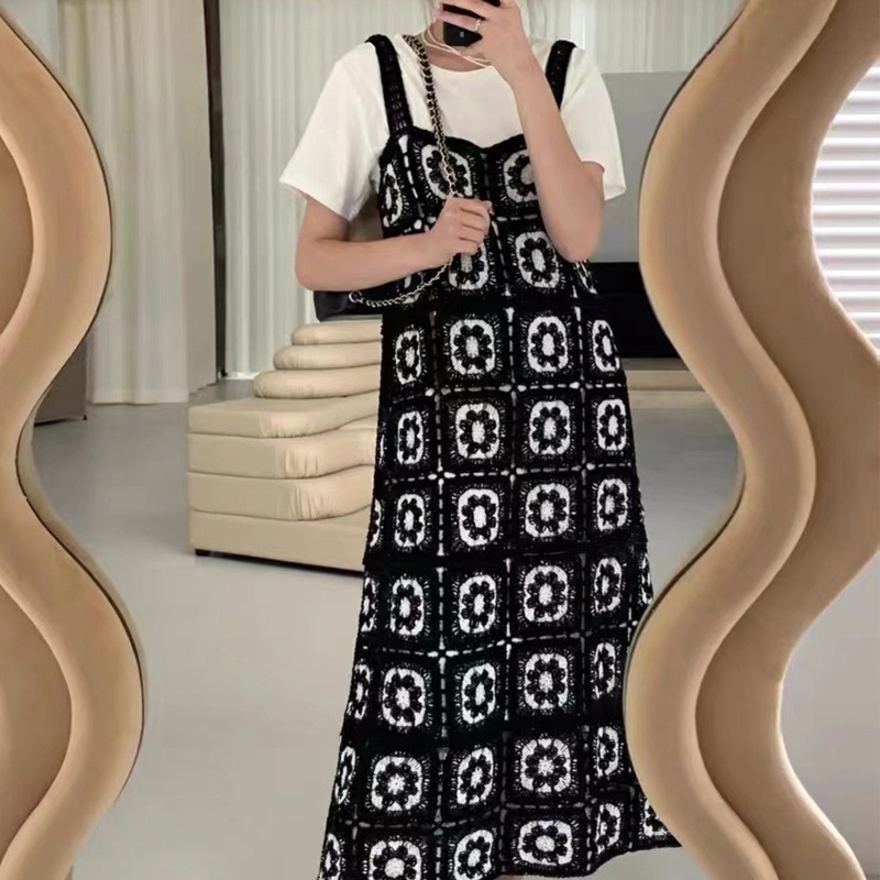 Đầm Midi Dáng Chữ A Dài Dáng Chữ A Họa Tiết Kẻ Sọc / Hoa Khoét Rỗng Phong Cách Boho Cho